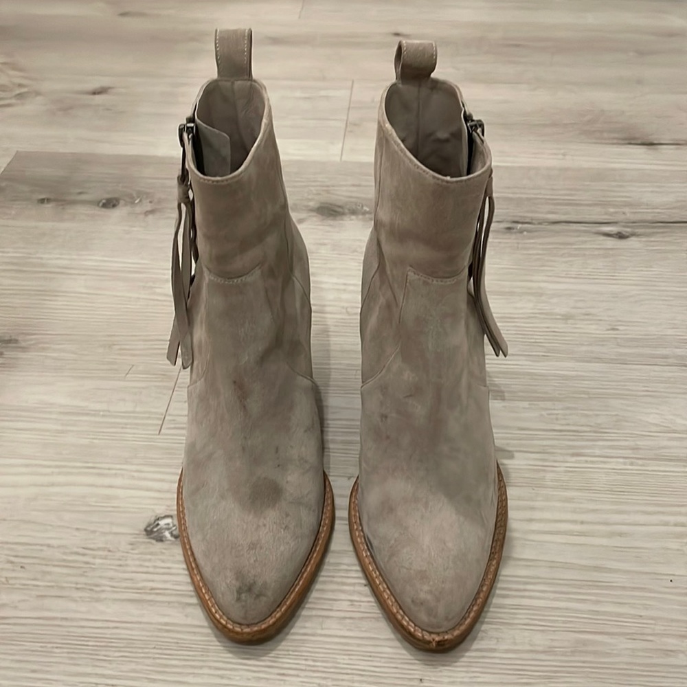 AllSaints Grey Lorna Genuine Suede Tassel Ankle Boots/Booties